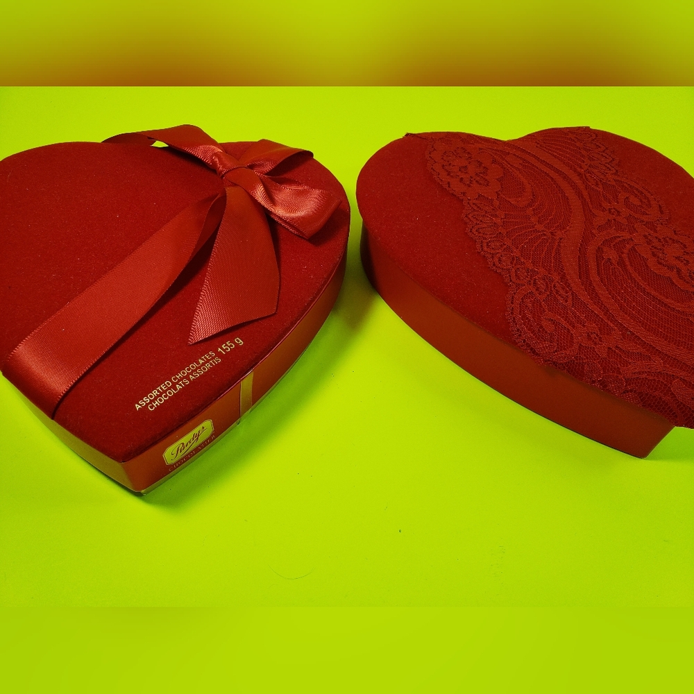 Two Velvet And Lace Red Heart-Shaped Gift Boxes